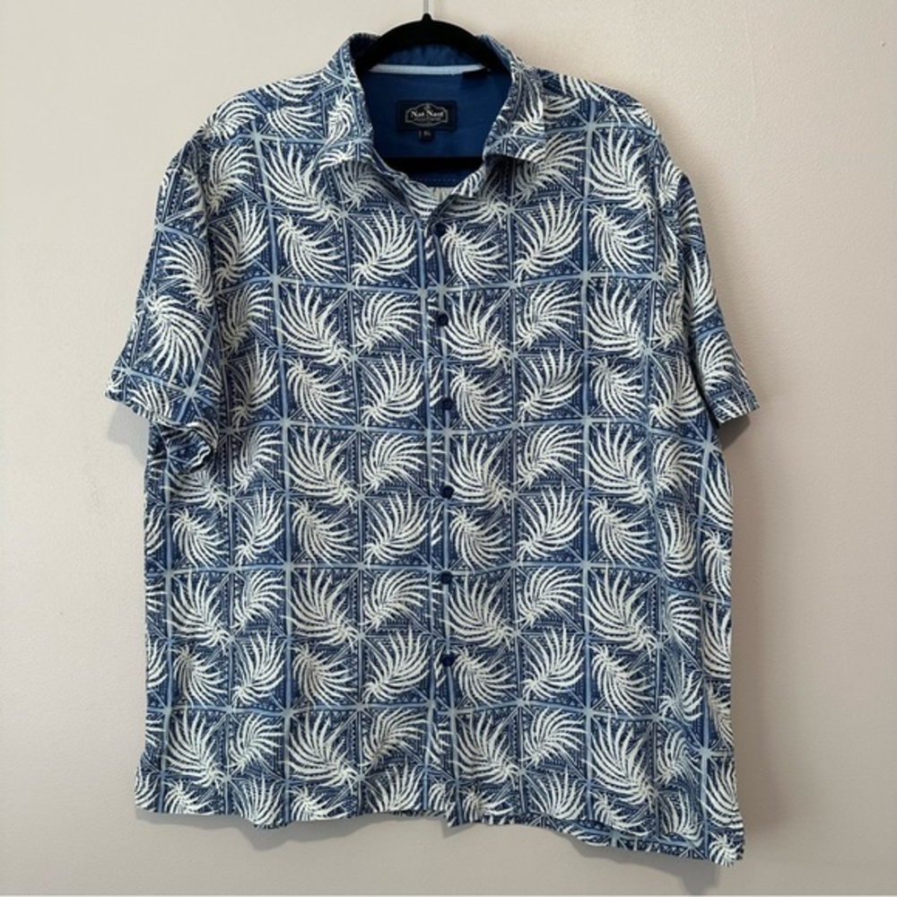 Nat Nast XLarge Blue Hawaiian Silk Blend Short Sleeve Button Up‎ Shirt